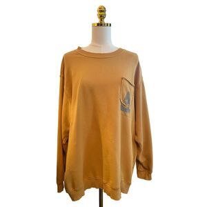 Aerie Mustard Yellow Oversized Crew Neck Sweatshirt Soft Slouchy Pullover Cozy L